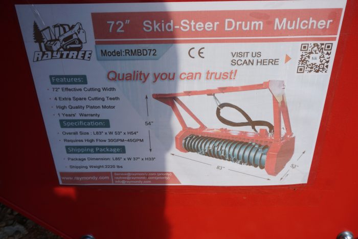 2026 Raytree RMBD72 — Raytree 72" High-Flow Skid Steer Drum Mulcher — photo 5