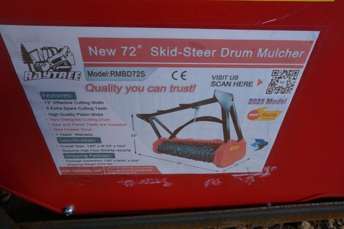 2026 Raytree RMBD72S — Raytree 72" High-Flow Skid Steer Drum Mulcher — photo 7