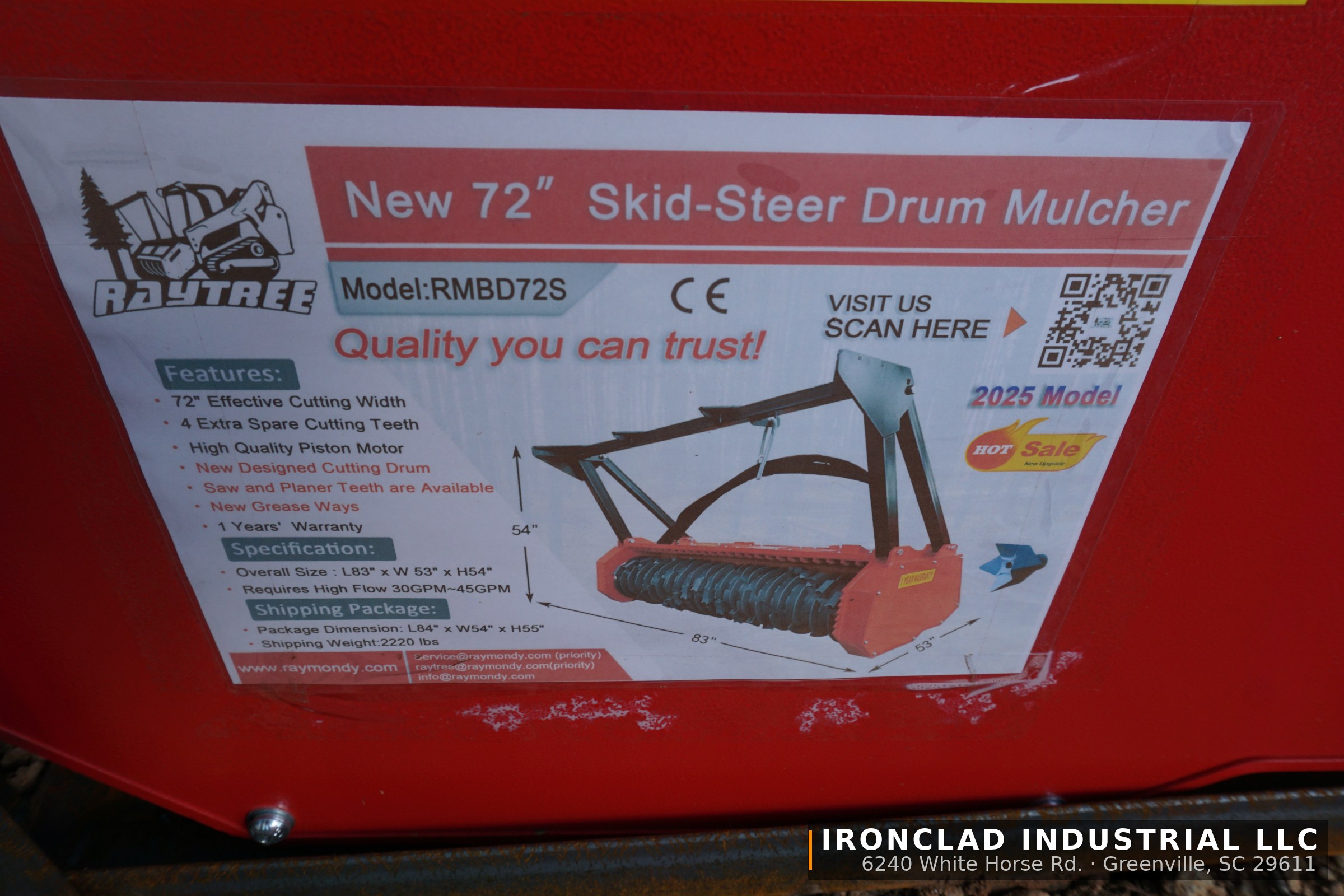 2026 Raytree RMBD72S — Raytree 72" High-Flow Skid Steer Drum Mulcher — photo 7